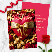 Coeur rouge avec Ruban d'or et Saint-Valentin Rose