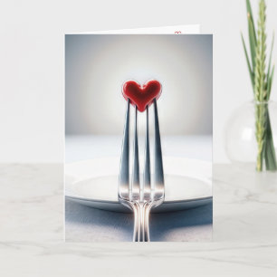 Carte Cœur rouge d'anniversaire sur une fourchette