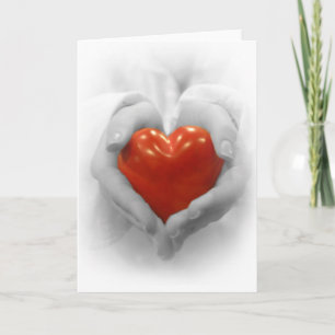 Carte Coeur rouge dans des mains, je t'aime forme