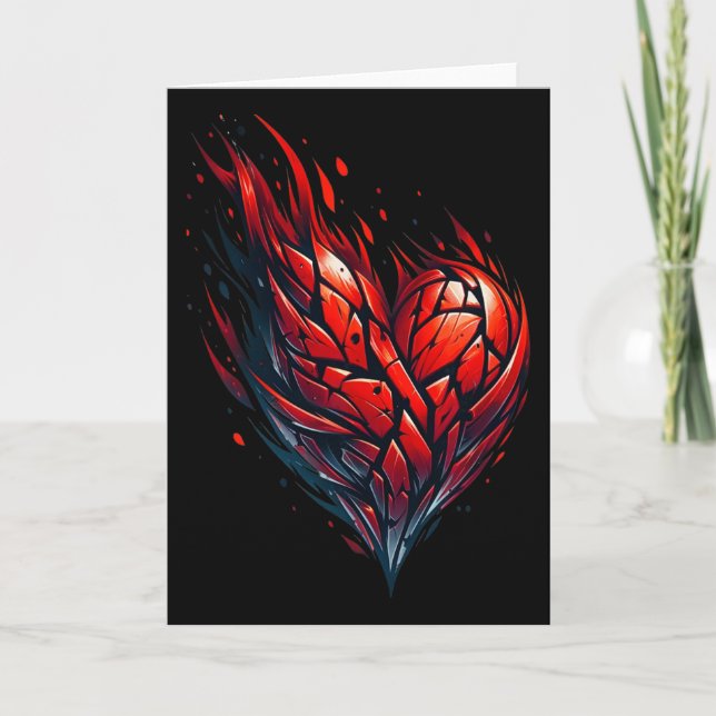 Carte Cœur rouge de la Saint-Valentin en feu (Devant)