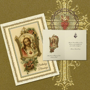 Carte Cœur Sacré de Jésus Catholique Religieux Anniversa