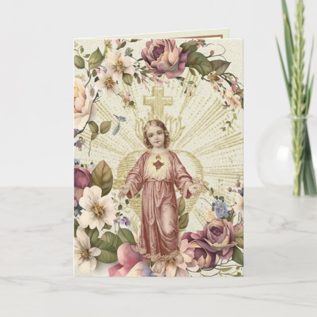 Carte Cœur Sacré de Jésus Fleuris Écriture Sainte (Devant)