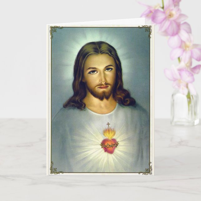 Carte Cœur sacré de Jésus Pose catholique traditionnelle (Orchidée)