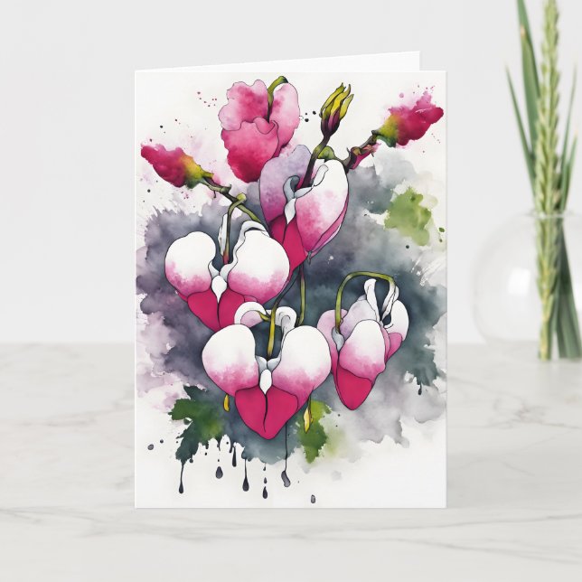 Carte Cœur saignant - Fleurs aquarelle (Devant)