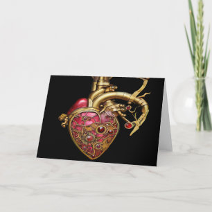 Carte Cœur Steampunk Rubis et Engrenages Anatomiques