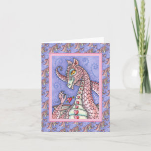 CARTE COEUR SUR UN DRAGON ROSE VALENTINE, FANTASY