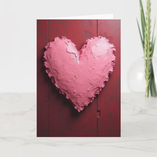 Carte Cœur Texturé Rose Romantique (Devant)