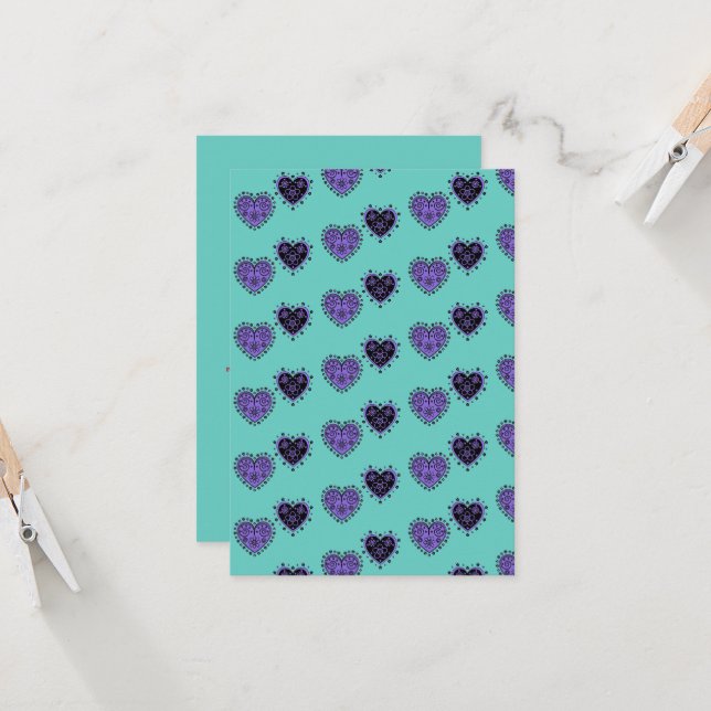 Carte Coeurs à fleurs violettes (Devant/Arrière en situation)