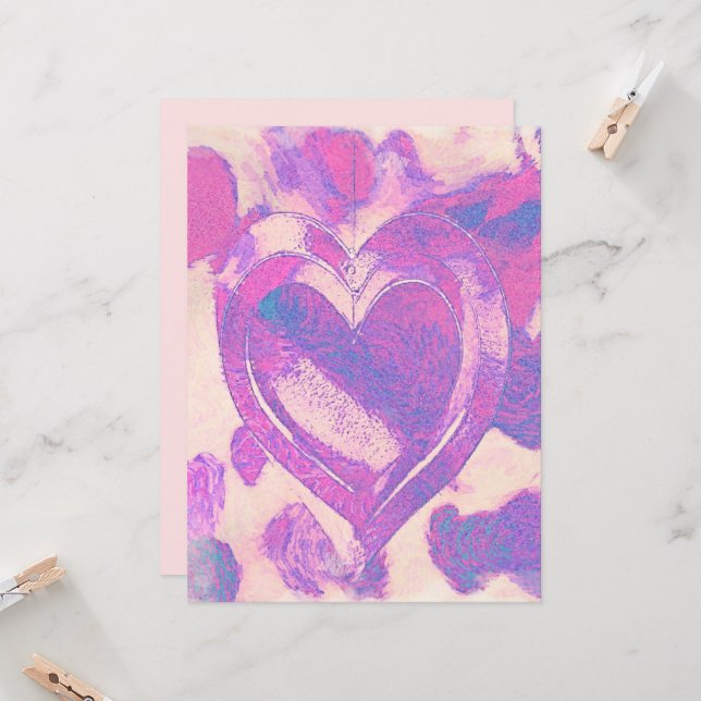 Carte Coeurs aquarelle (Devant/Arrière en situation)