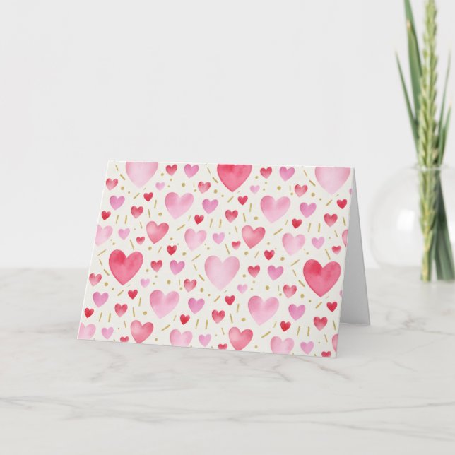 Carte Cœurs Aquarelle Quartz Rose (Devant)