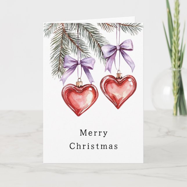 Carte Cœurs Arbres Rouge Violet Rubans Noël (Devant)