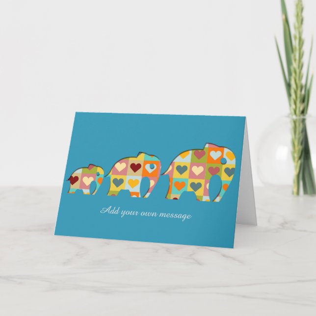 Carte Cœurs Colorés Éléphants Style Papercut (Devant)