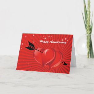 Carte Cœurs d'amour avec flèche pour anniversaire de mar