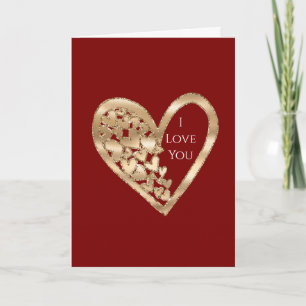 Carte Cœurs d'amour en or rouge