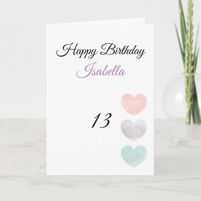Carte Coeurs d'aquarelle couleur mignonne 13 Anniversair (Devant)