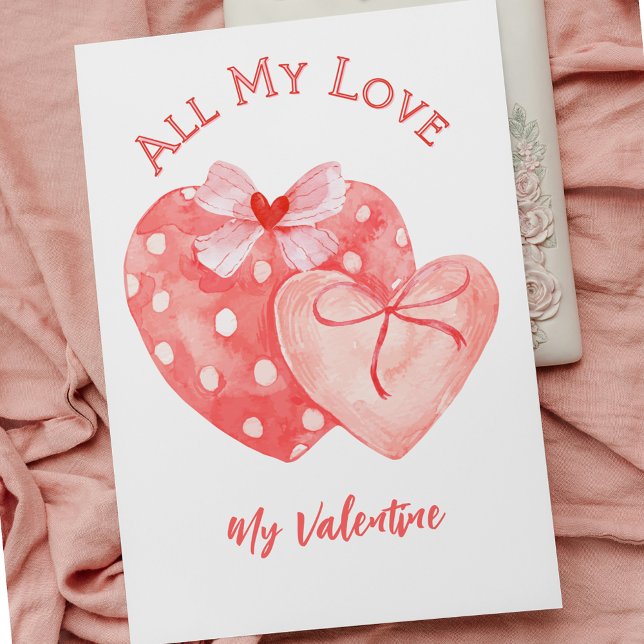 Carte Coeurs d'aquarelle rose et rouge Saint-Valentin (Pink and Red Watercolor Hearts Valentine's Day Card
)