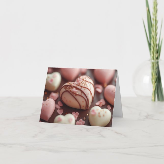 Carte Coeurs de chocolat rose Salutation de Saint-Valent (Devant)