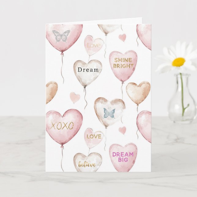 Carte Cœurs de crème rose inspirants (Petite plante)