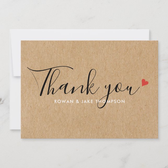Carte Cœurs de l'amour rouge rubis Rustic Kraft Merci (Devant)