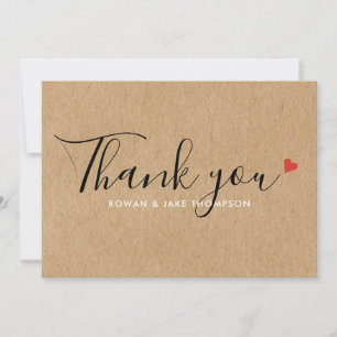 Carte Cœurs de l'amour rouge rubis Rustic Kraft Merci