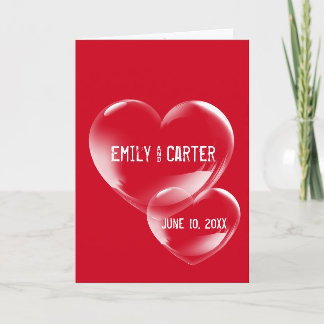Carte Cœurs de mariage en bulles sur fond rouge (Devant)