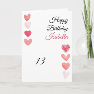 Carte Coeurs de peinture rouge et rose joli 13e annivers