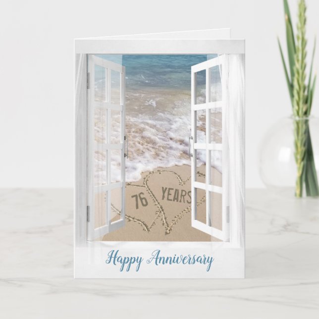 Carte Cœurs de plage pour 76e anniversaire de mariage  (Devant)