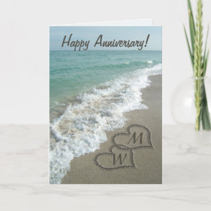 Carte Coeurs de sable sur la plage Anniversaire personna
