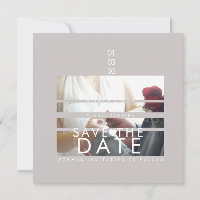 Carte Cœurs de typographie Enregistrer les dates Photo S (Devant)