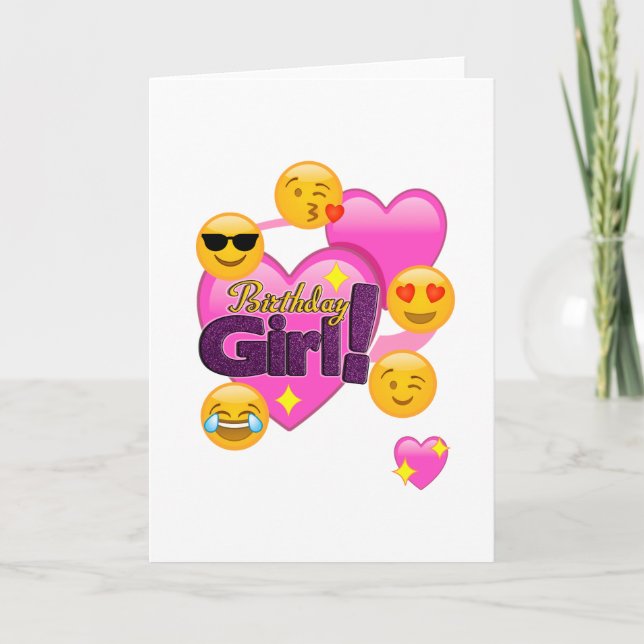Carte Coeurs & Emojis Fille d'anniversaire (Devant)