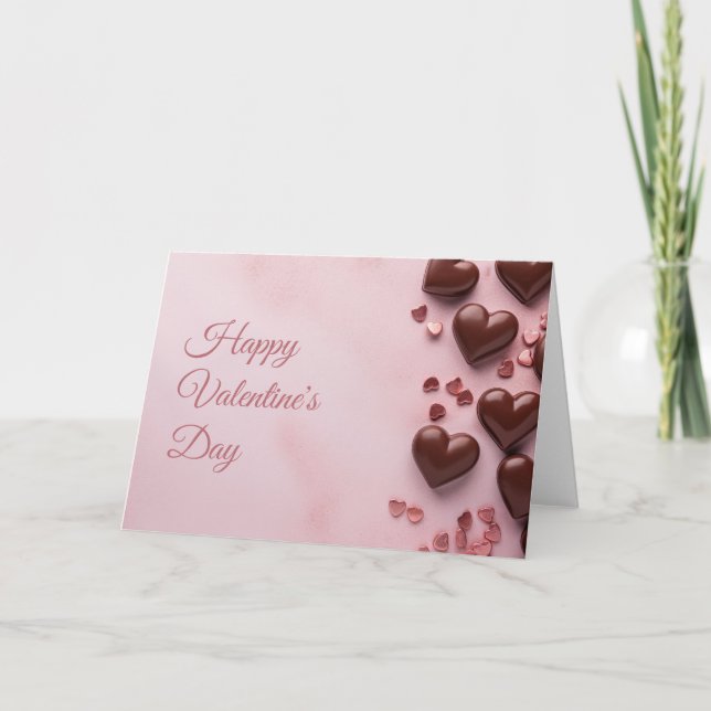 Carte Cœurs en chocolat sur fond rose Saint-Valentin (Devant)