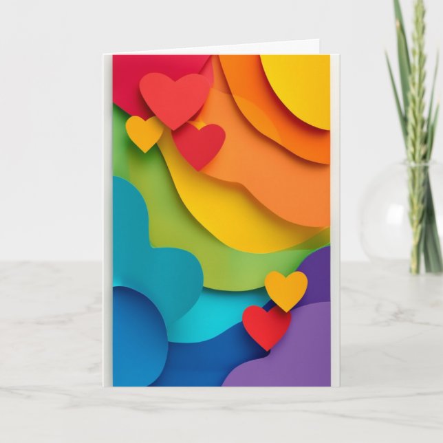 Carte Cœurs en papier découpé arc-en-ciel (Devant)