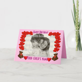 Carte Coeurs et ours en peluche sur rose