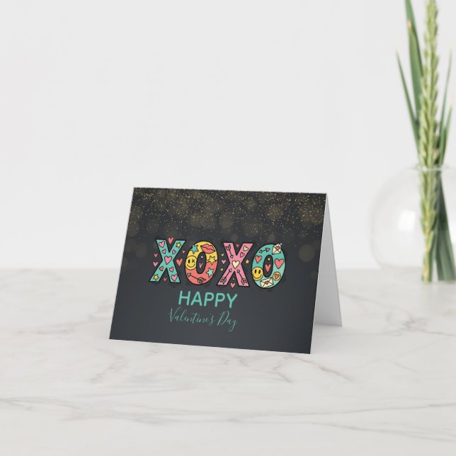 Carte Cœurs fantaisistes "XOXO"Joyeuse Saint-Valentin (Devant)
