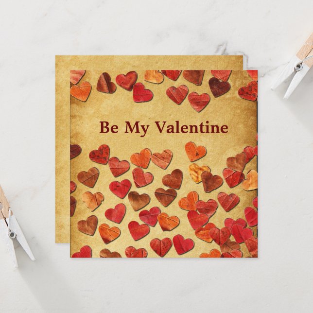 Carte Coeurs feuilles d'automne - Saint-Valentin (Devant/Arrière en situation)