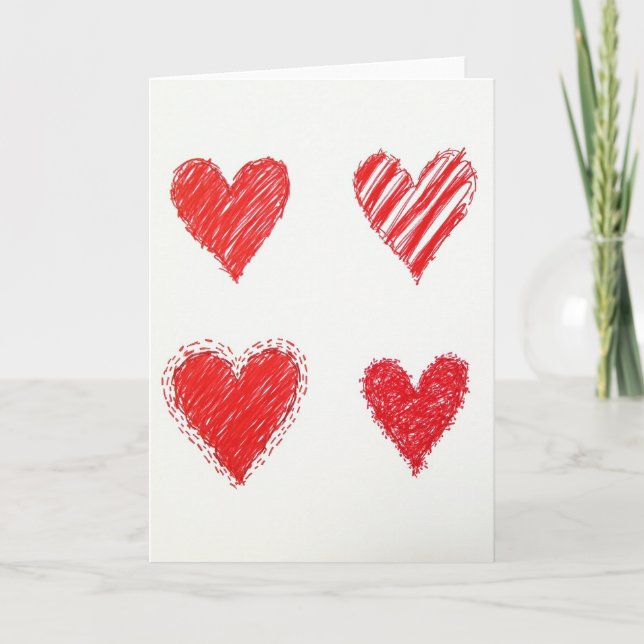 Carte Cœurs Gribouillés Rouges (Devant)