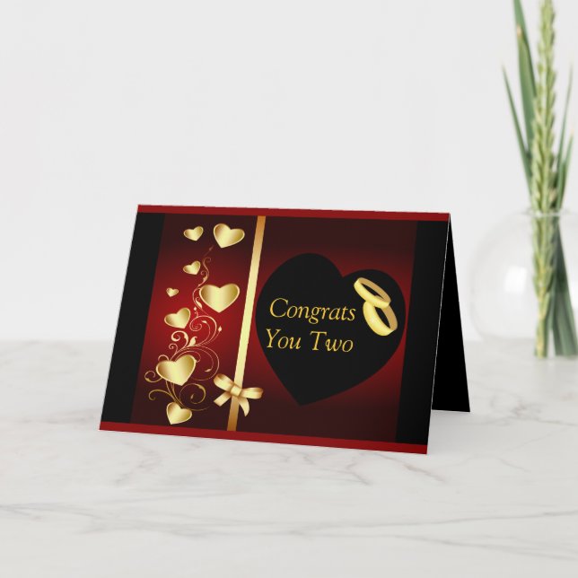 Carte Coeurs mariages Golden Rings Félicats (Devant)