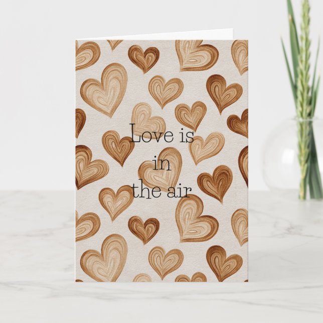 Carte Cœurs Marron Crème Rayures Amour (Devant)