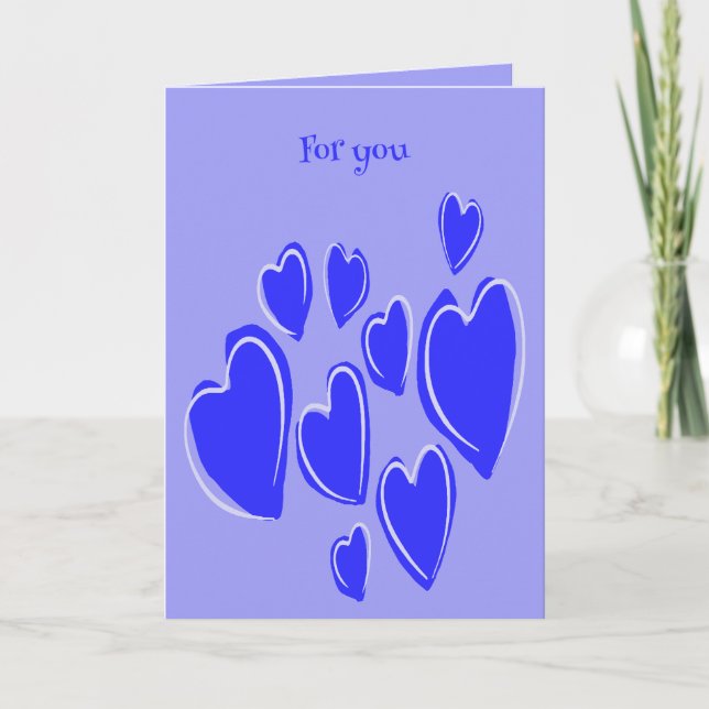 Carte Cœurs mignons dessinés à la main Bleu Doodle roman (Devant)