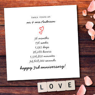Carte Coeurs minimalistes Joyeux 3e anniversaire Mariage