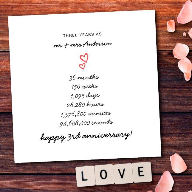 Carte Coeurs minimalistes Joyeux 3e anniversaire Mariage (Créateur téléchargé)