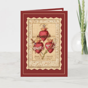 Carte Cœurs religieux catholiques de Jésus Marie Joseph