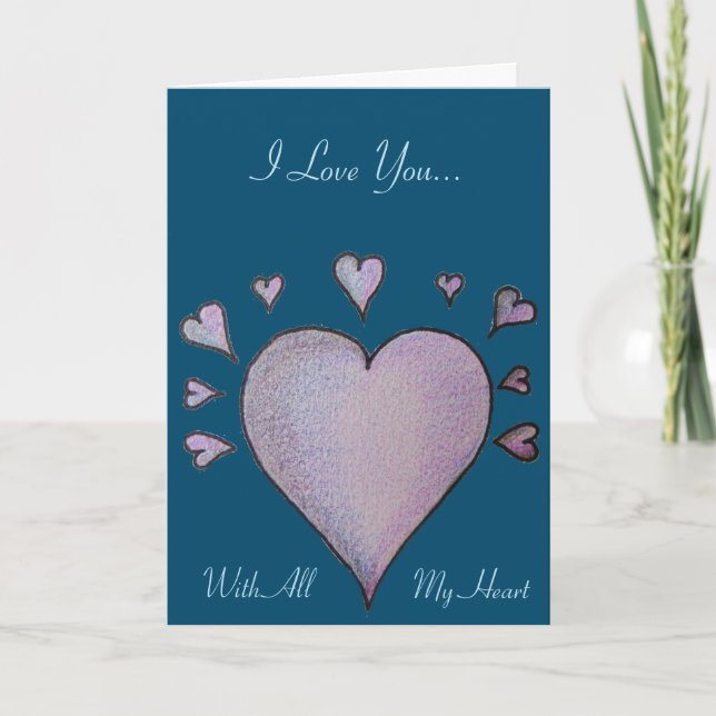 Carte coeurs romantiques avec vers d'amour pour valentin (Devant)