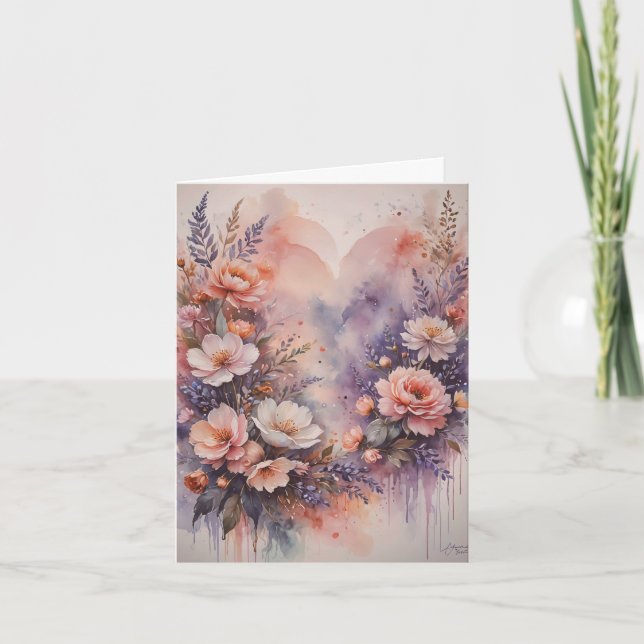 Carte Cœurs Romantiques et Fleurs de la Saint-Valentin (Devant)