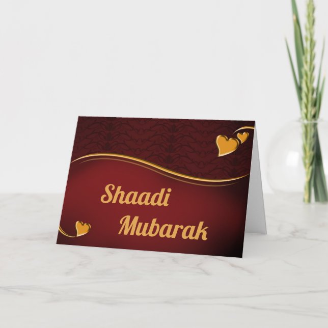 Carte Cœurs romantiques Rouge et Or Shaadi Mubarak (Devant)