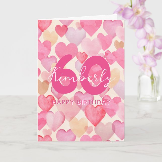 Carte Coeurs roses 60e anniversaire Salutation (Orchidée)