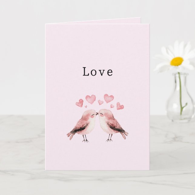 Carte Cœurs roses amoureux oiseaux mariage Saint-Valenti (Petite plante)