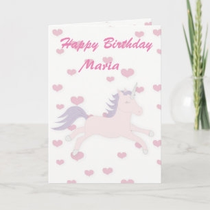 Carte Coeurs roses et licorne.