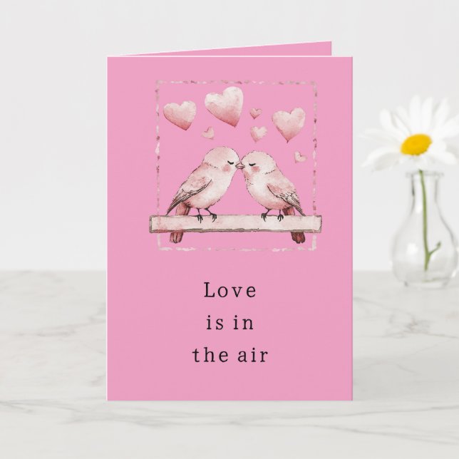 Carte Cœurs roses oiseaux d'amour (Petite plante)