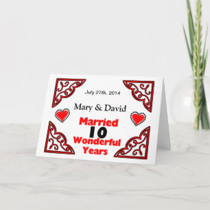 Carte Cœurs Rouge Noir Noms & Date 10 Ans Anniversaire